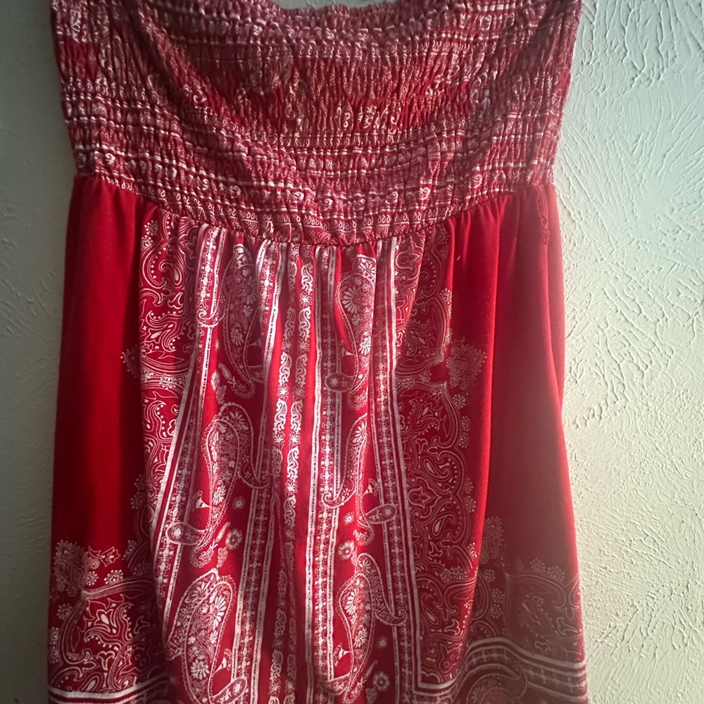 Red Paisley Strapless Dress